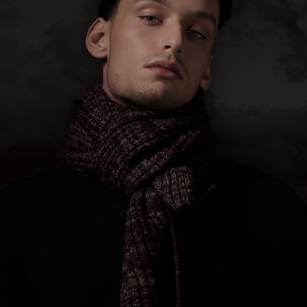 Kevin Kramp Ribbed scarf brown/gray Cashmere blend NEW - Picture 9 of 9